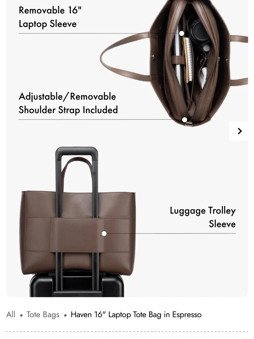 Calpak Brown Leather Laptop Tote with Shoulder Strap